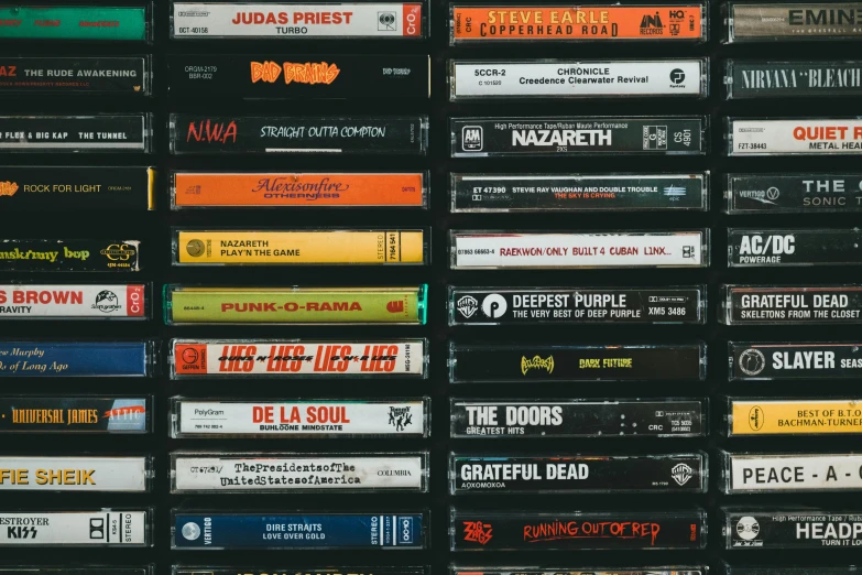 several different kinds of cassette records on display