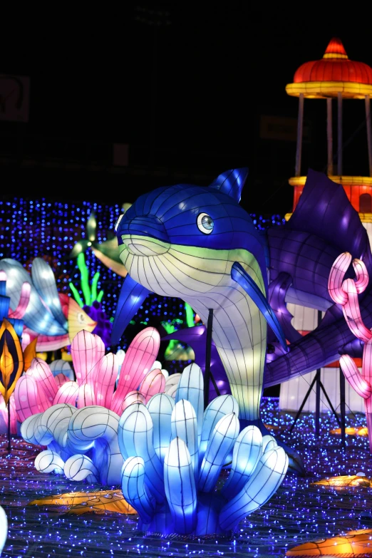 the illuminated animal sculptures are all along the walls