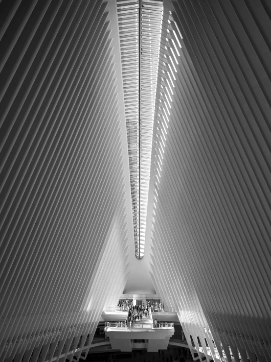 black and white po of the ceiling of an indoor facility