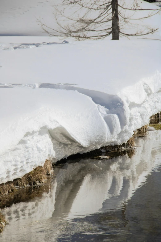 a pile of snow sitting in the middle of a lake