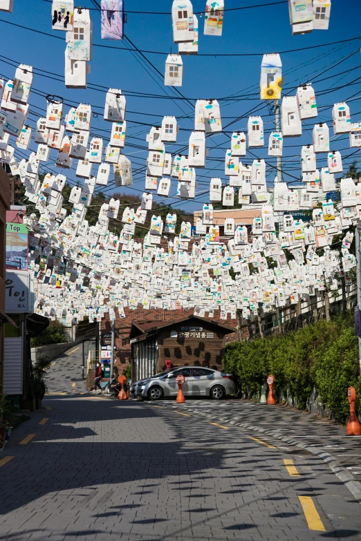 many papers are strung on the power lines