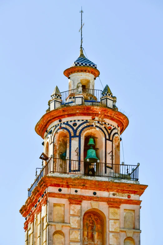 this is an image of an old church tower with a bell