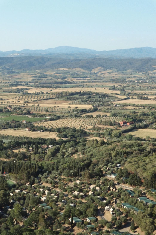 a view over the valley with houses and trees