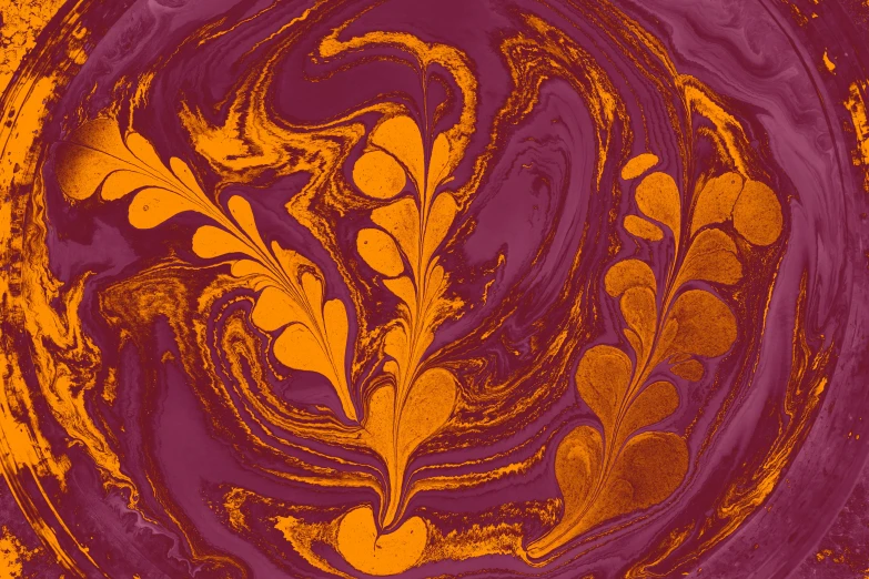 an orange and purple swirled object with yellow accents