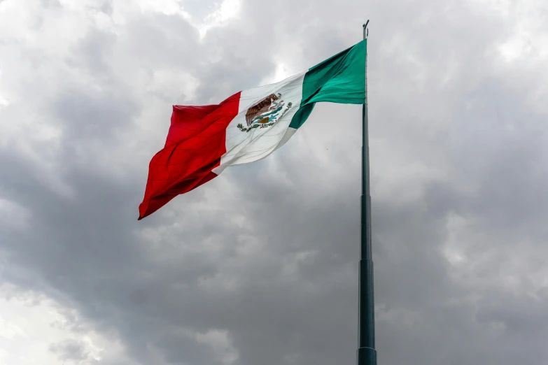 flags in the air with clouds in the background