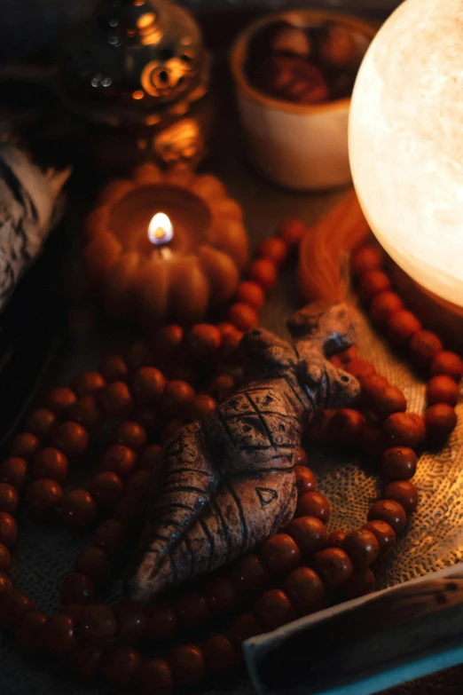 a number of beads and other items on a table