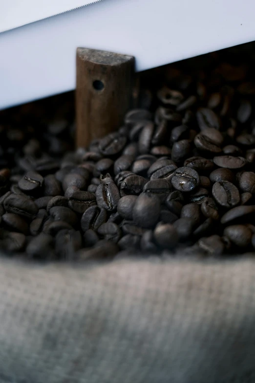 a sack that has coffee beans on it