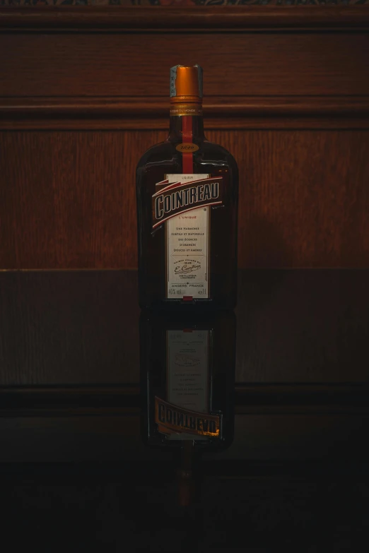 a bottle of whiskey sitting on a table