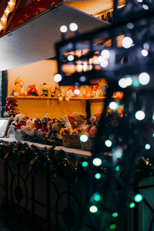 a lighted display with teddy bears on the top