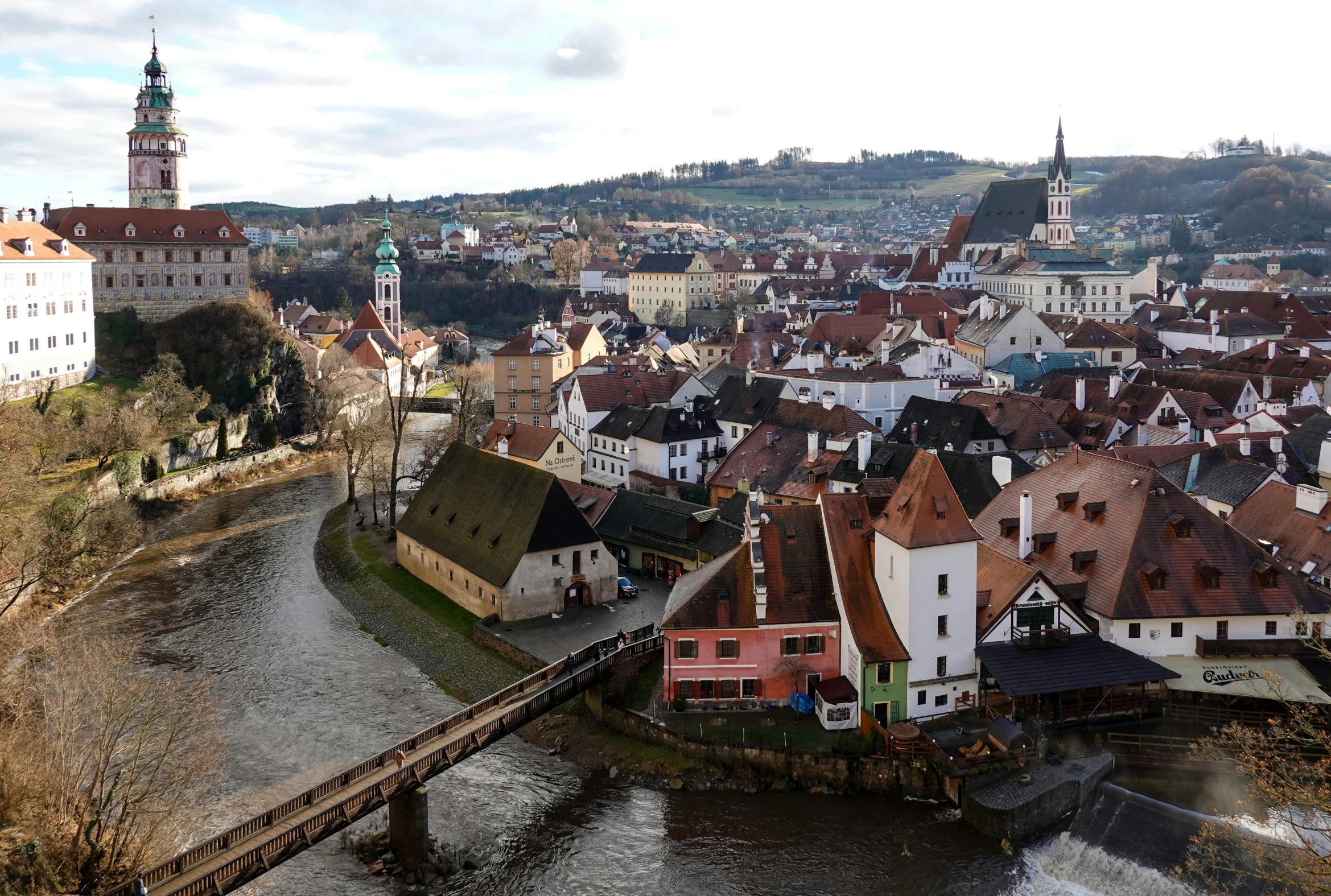 the old city is near a river and buildings