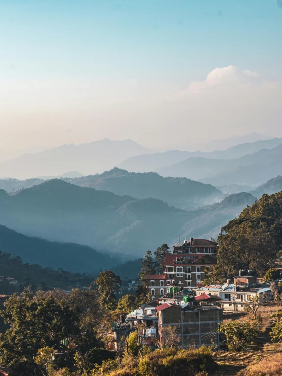 a town with mountains in the background