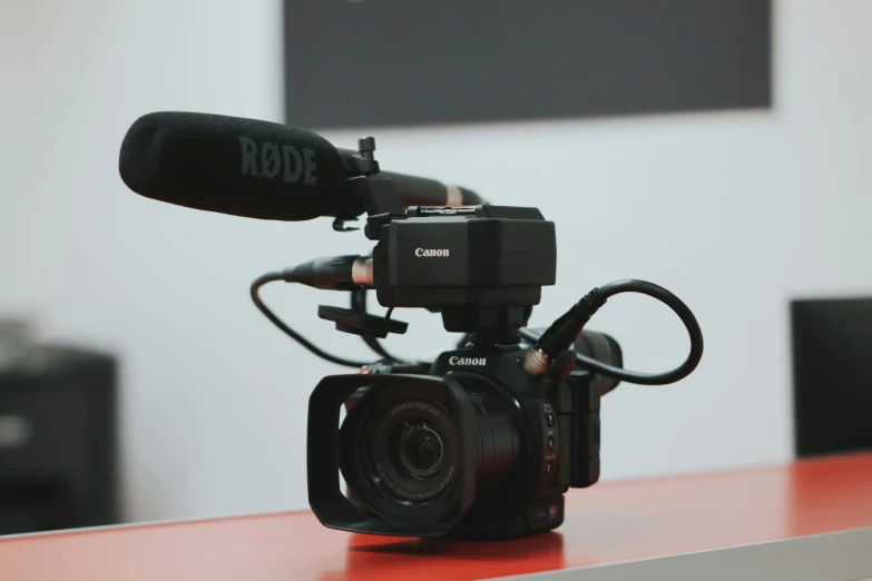 a camera with a microphone attached to it