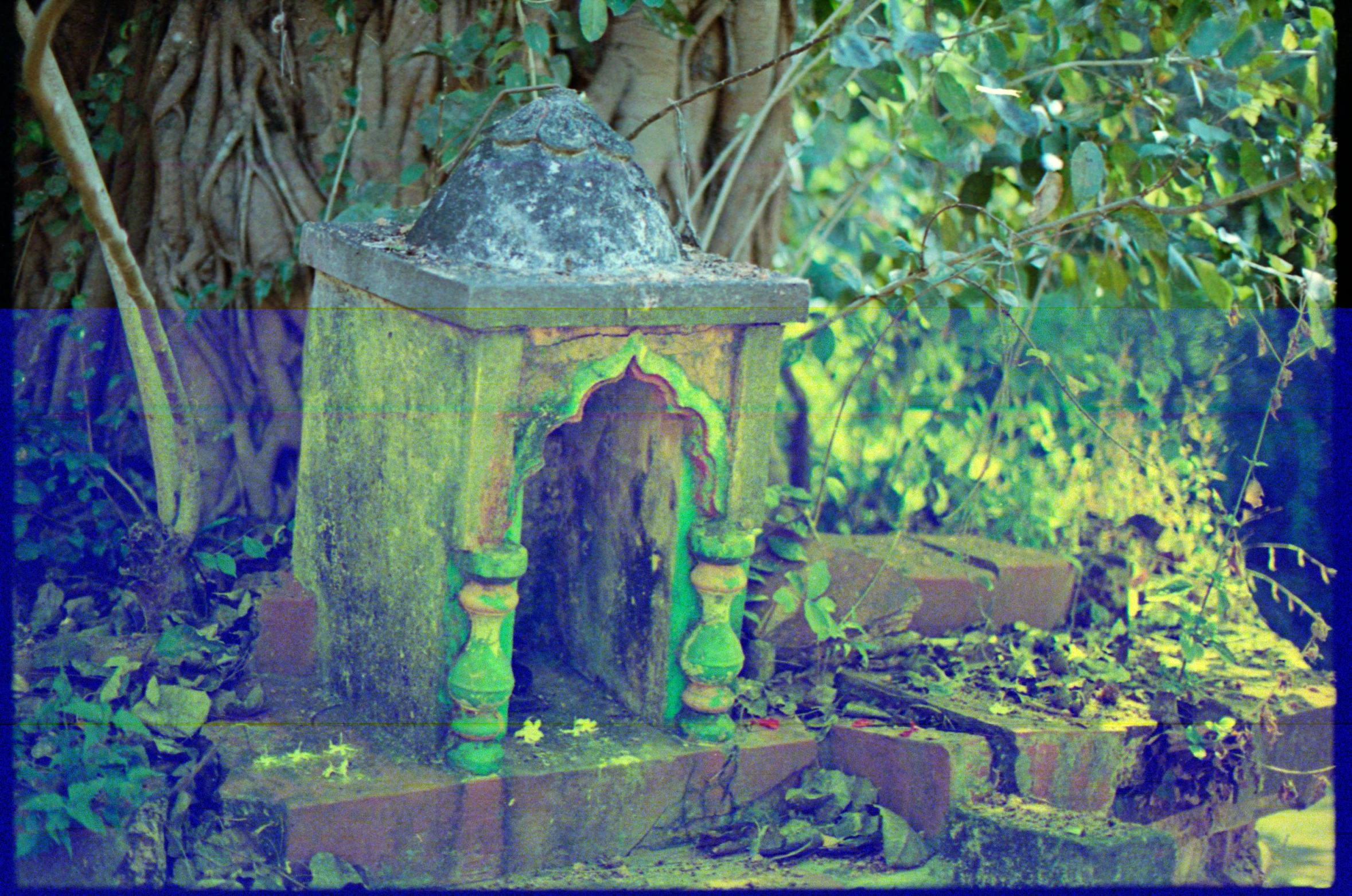 a painting of an open green water fountain