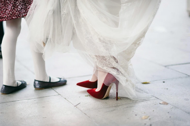 closeup image of a woman's feet wearing red heels