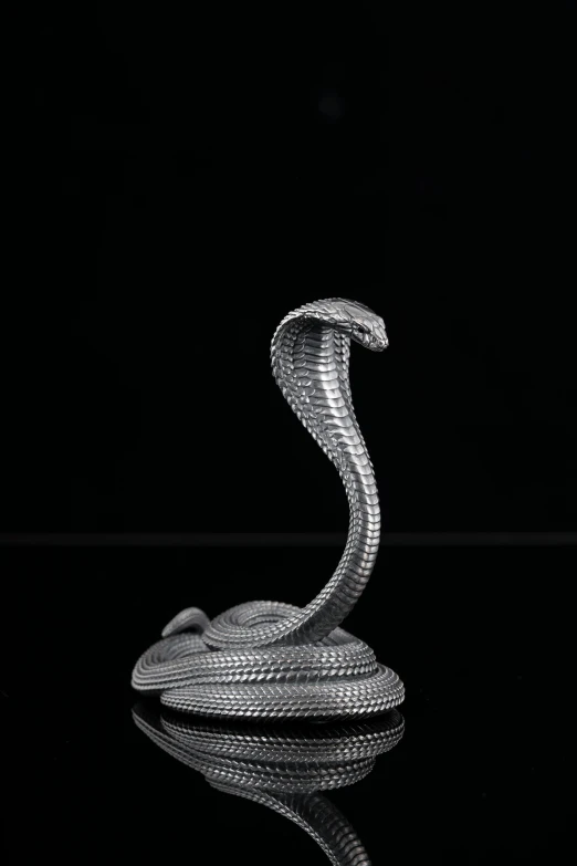 a snake made of silver on a black table