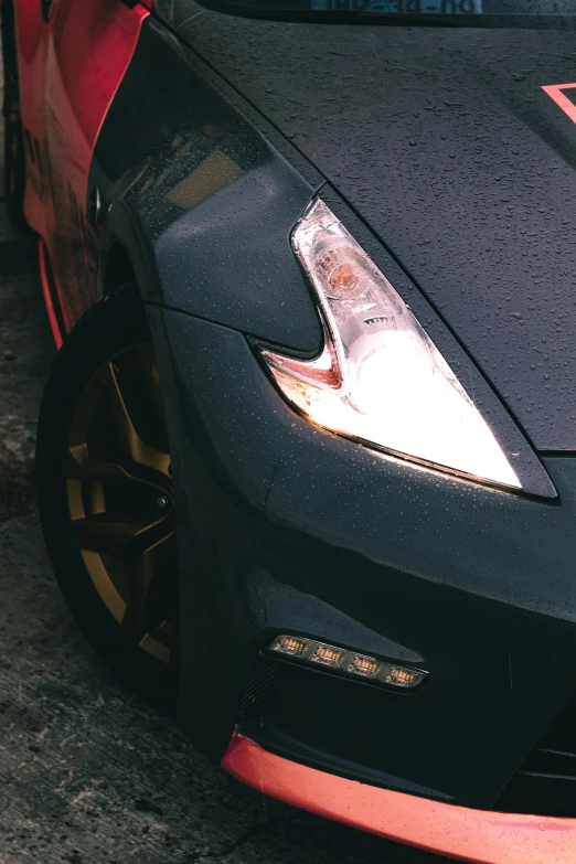 close up view of the tail lights on a sports car