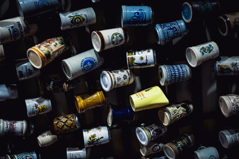 a display of cups and drinks with saucers