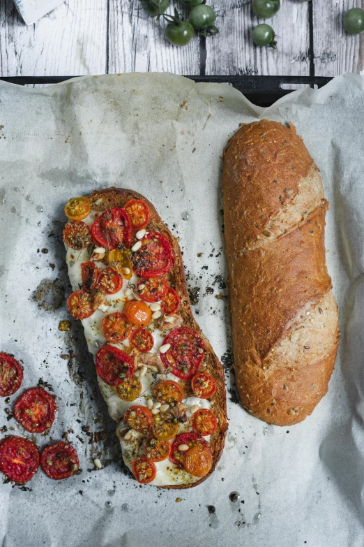 the bread is beside a large piece of bread