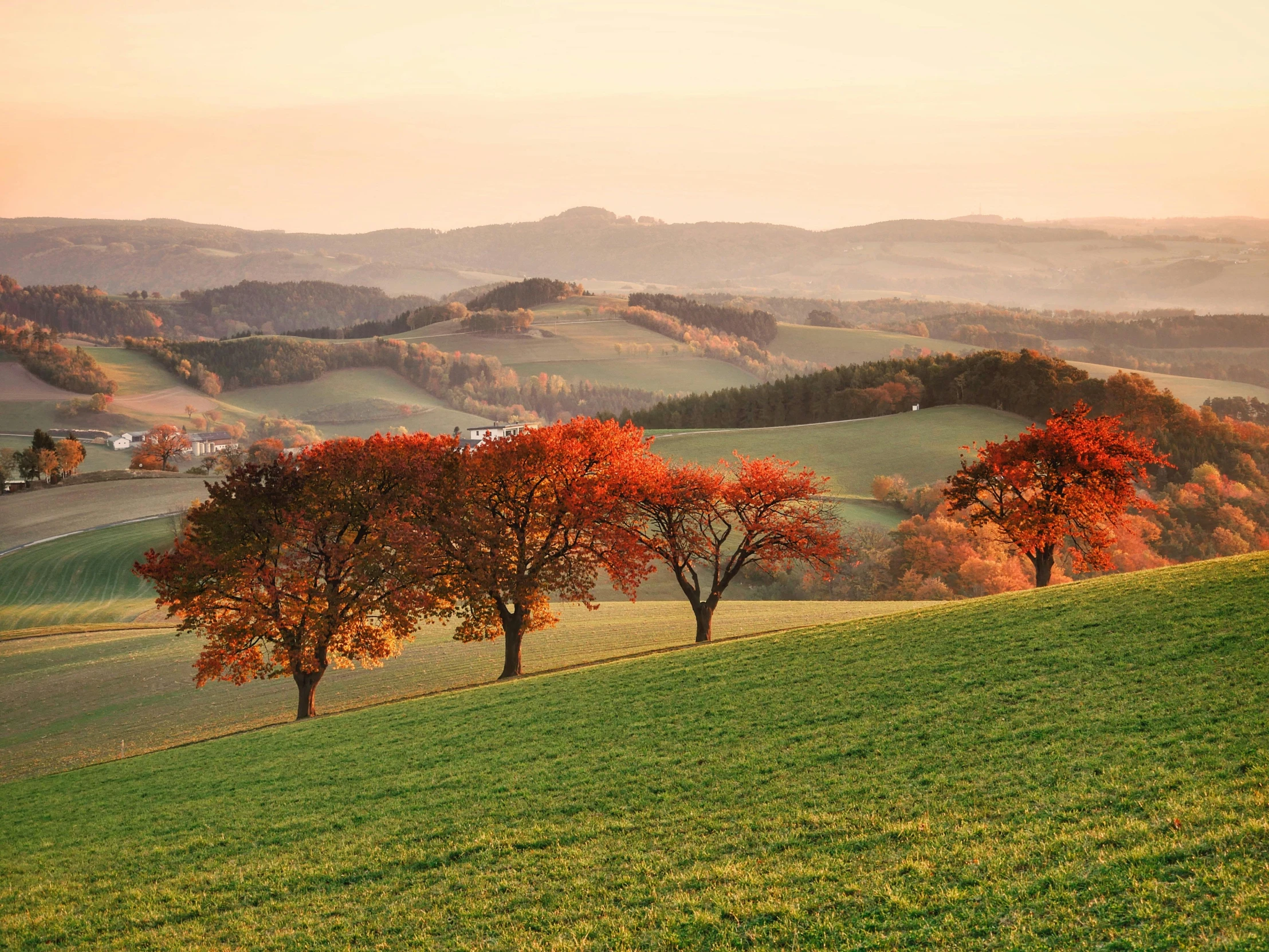 a scenic view of the valley and rolling hills