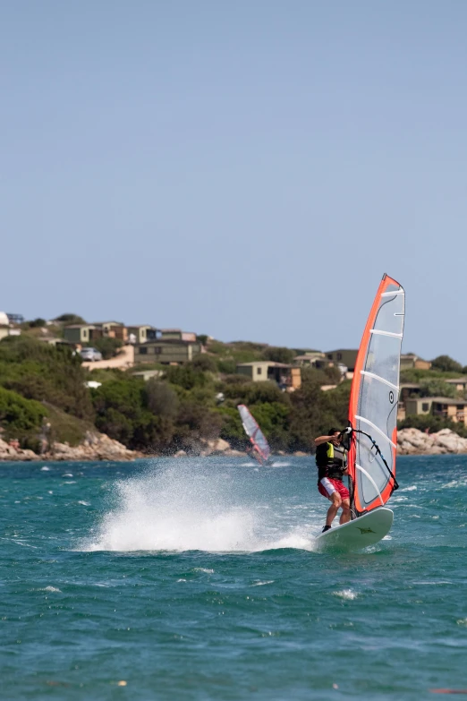 a man on a wind sail out in the water