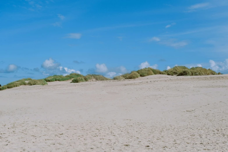 a beach scene with two people flying kites