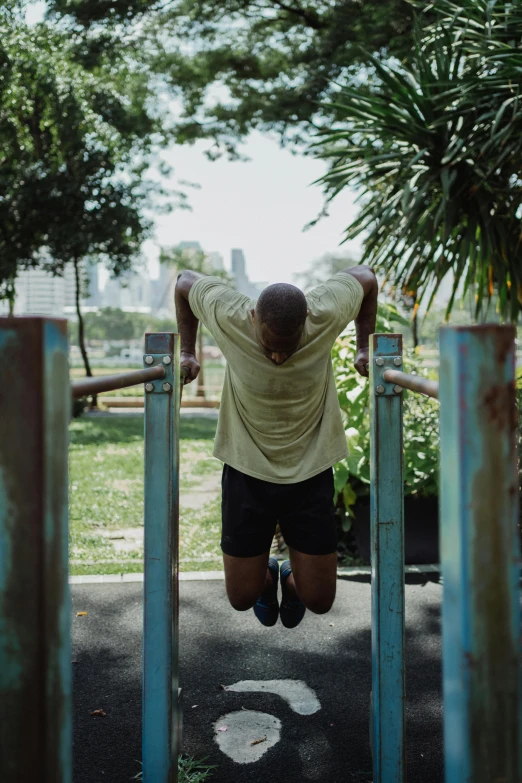 a man who is doing exercises on a bench