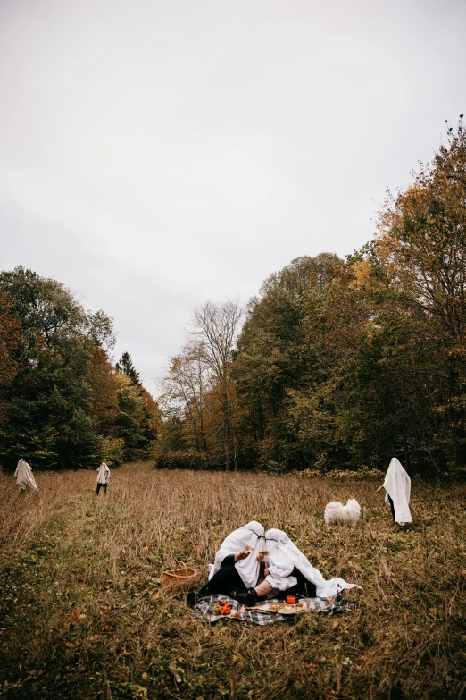 there is a man laying in a field under the trees