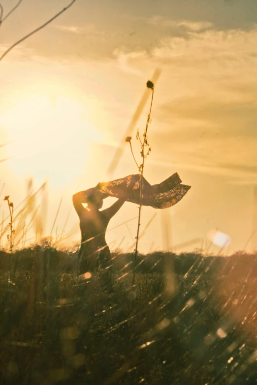 the sun shines brightly behind a person on a field