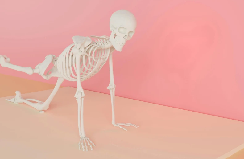 a skeleton sits on its side while holding a cigarette