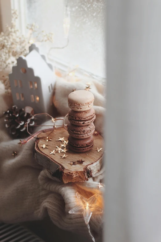 a stack of cookies sitting on top of a table