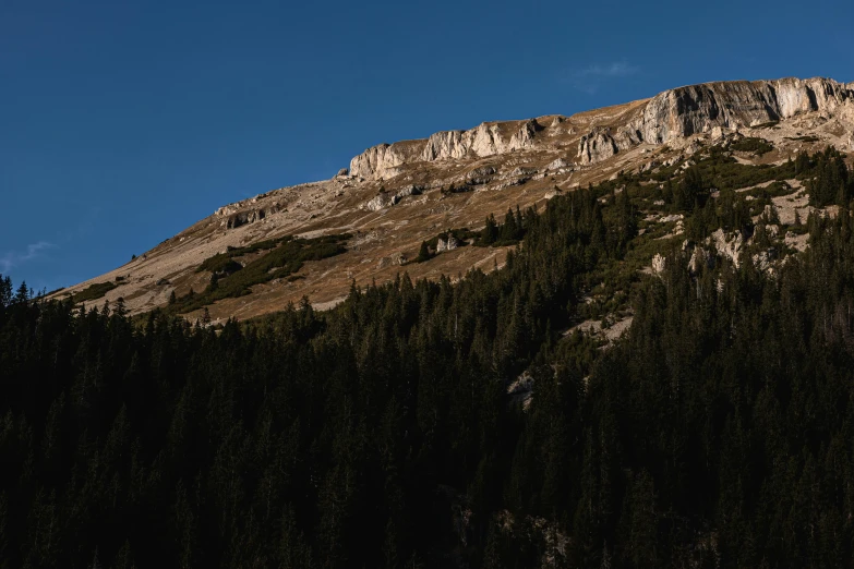 a big mountain that has some trees around it