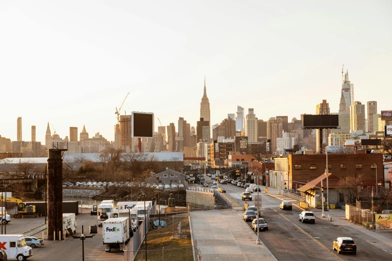 a city view with skyscrs in the distance