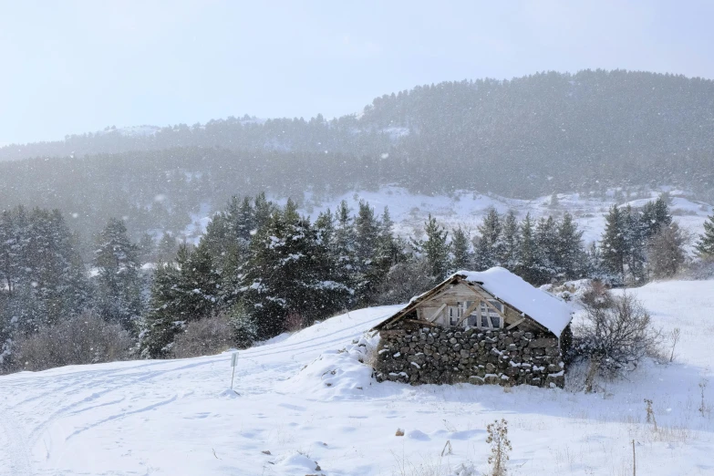 a house with a roof is covered in snow