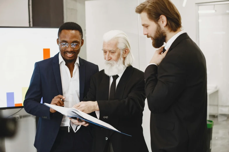 two business men are having a discussion with one another