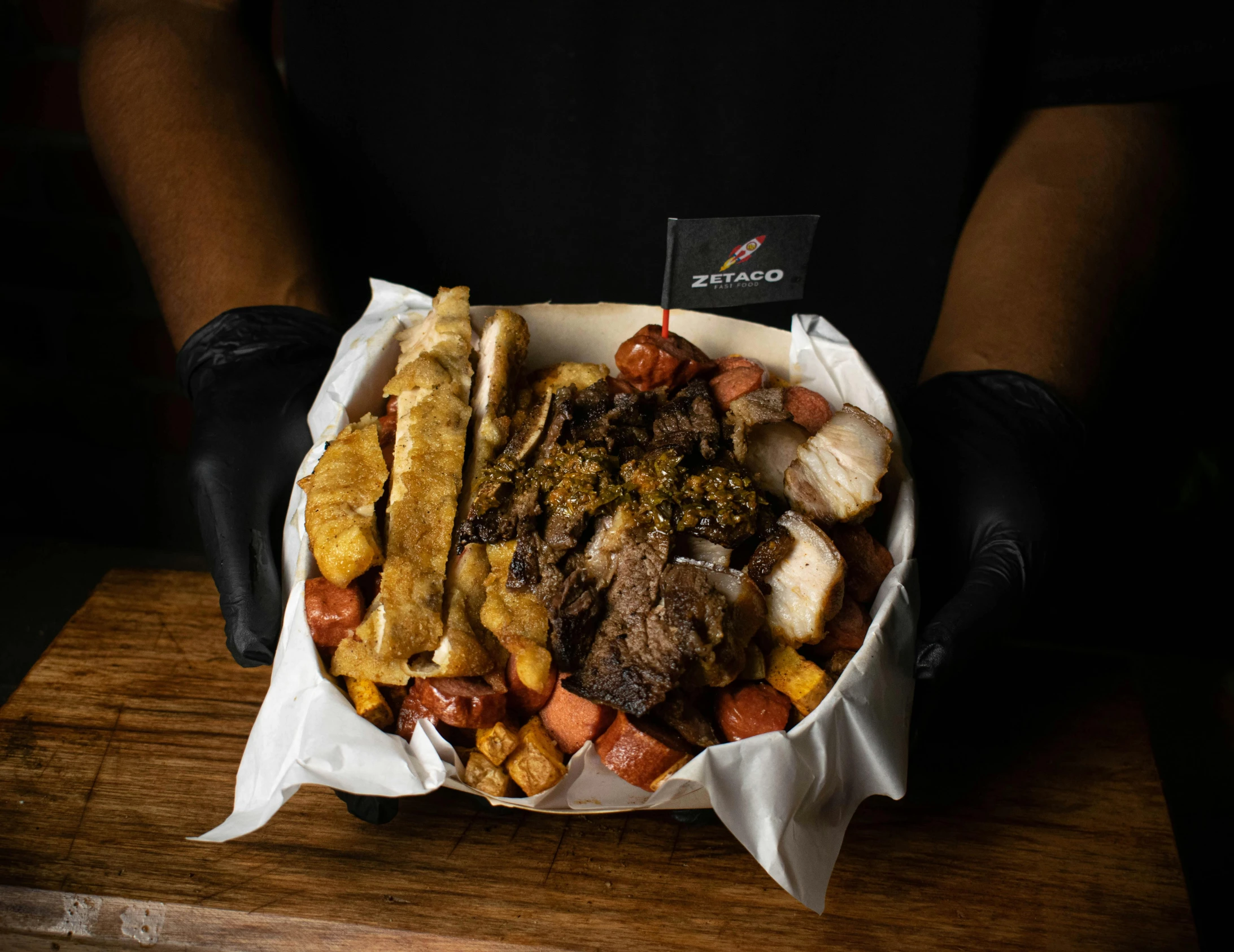 a large bowl is full of various types of food