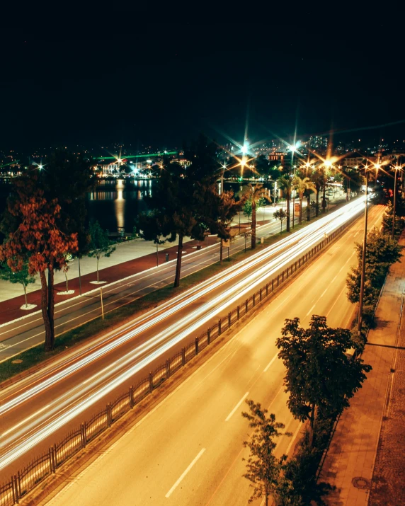 the view from the top of the freeway looking toward the water