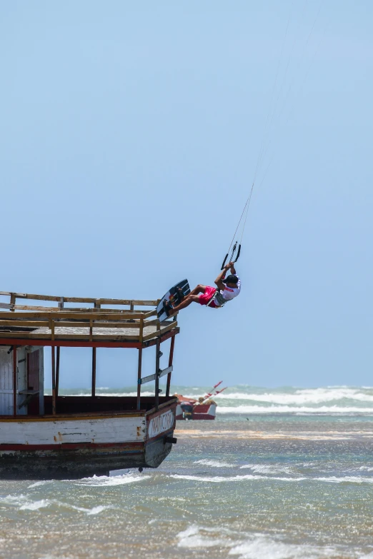 there are two people riding on top of a boat