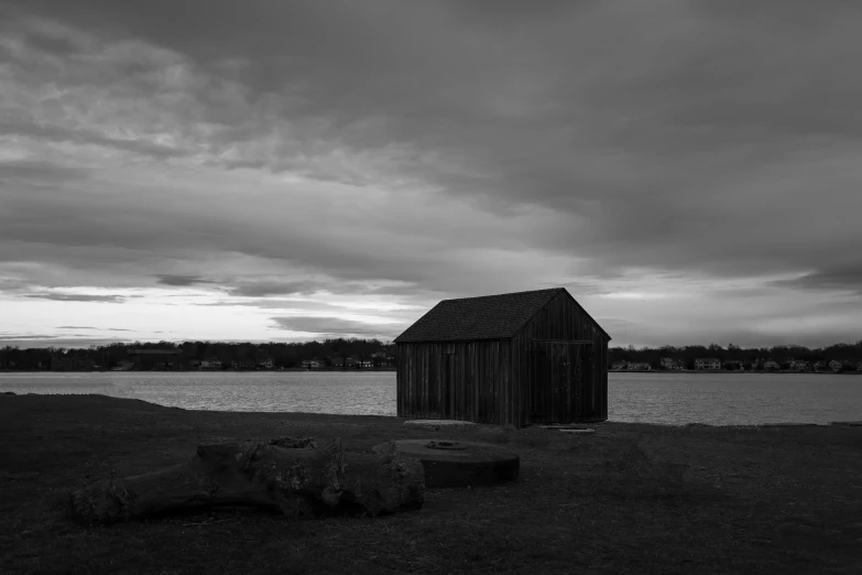 a black and white po of a small building