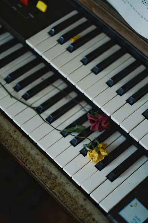 flowers placed on top of an electronic keyboard