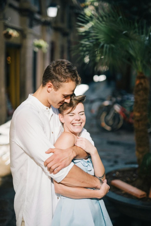 an engaged couple emce in a small village