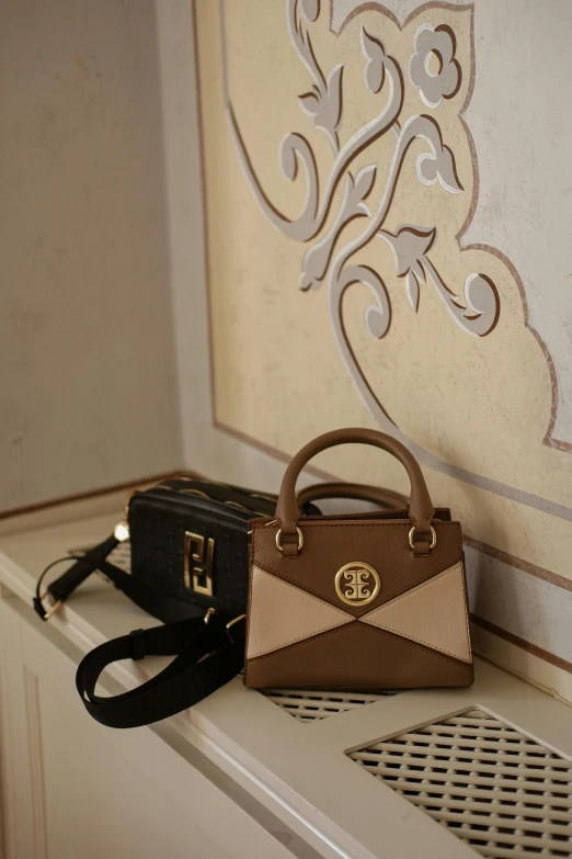 two small purses sitting on top of a counter