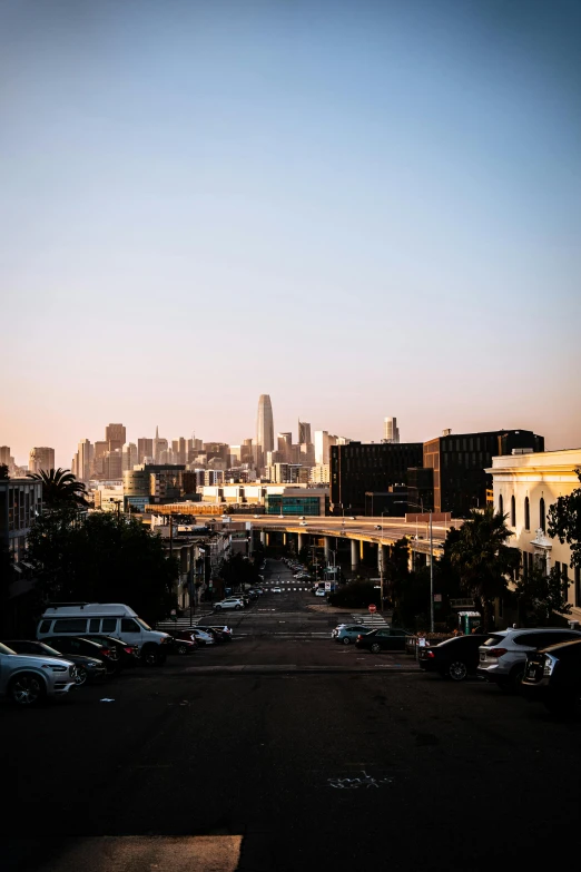 view from a parking lot into the city