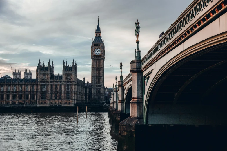 a clock tower near some water in london