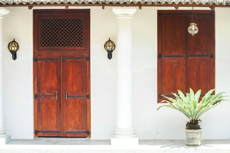 an outside view of some very nice wooden doors