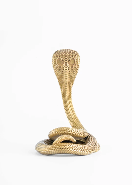 an intricately styled snake sculpture, with a white background