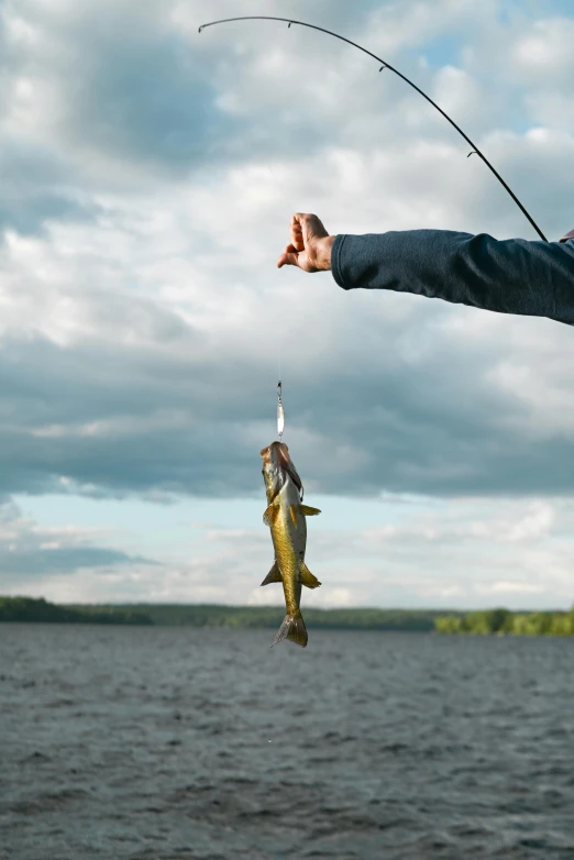 two fish being held up next to the water