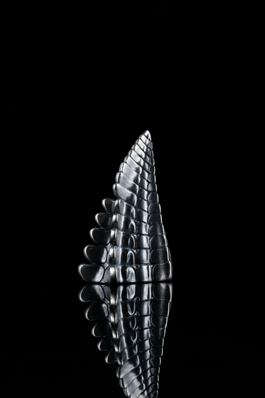 a black and white image of a shiny metal object