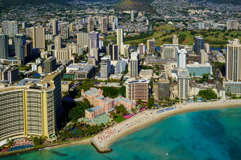 the city skyline with buildings on the beach