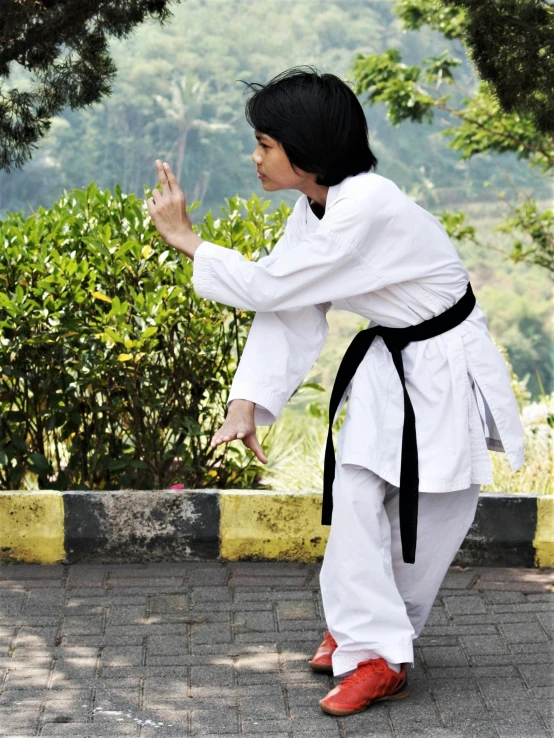 a person that is practicing some karate moves
