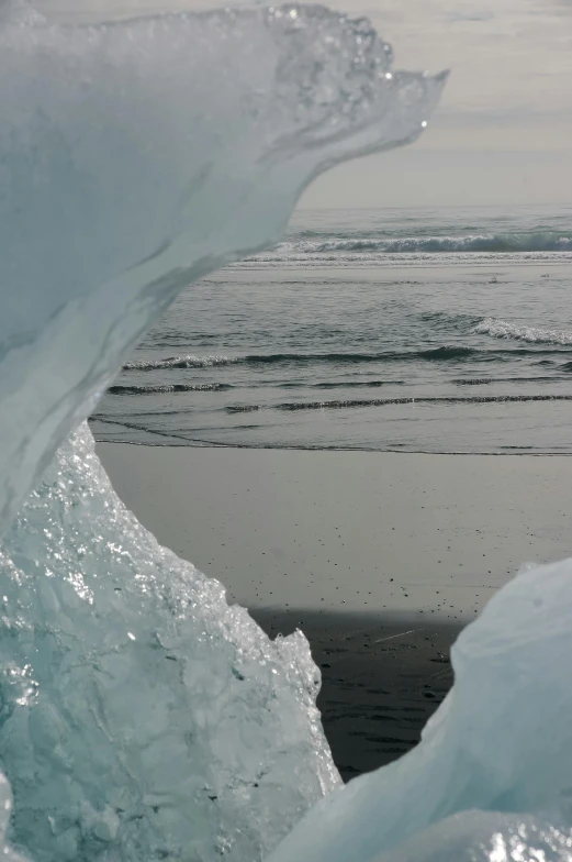 a man is on the beach next to the ice